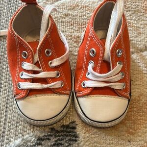 Orange and White Canvas Sneakers with Rubber Toe Cap